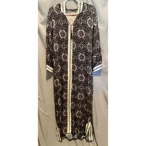 FCB Woman’s Moroccan Black & White Printed Long Sleeve Dress Size XL